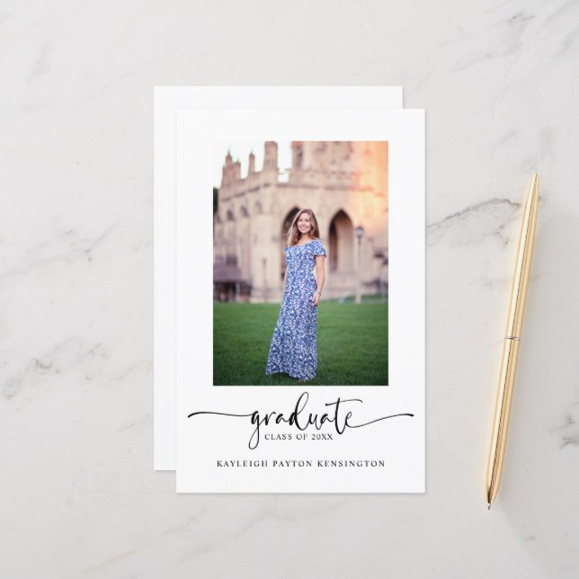 Budget Elegant Script Graduation Announcement (Front/Back In Situ)