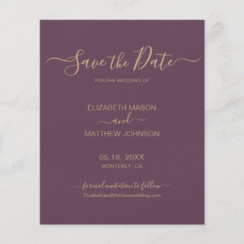 Budget Elegant Script Mauve and Gold Save The Date Flyer