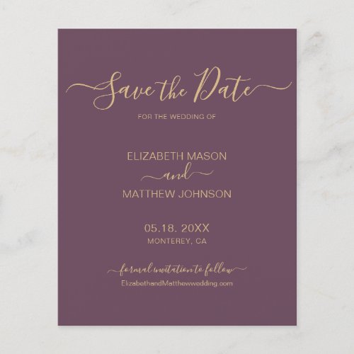 Budget Elegant Script Mauve and Gold Save The Date Flyer