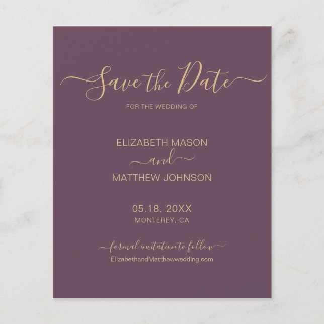 Budget Elegant Script Mauve Save The Date Flyer (Front)