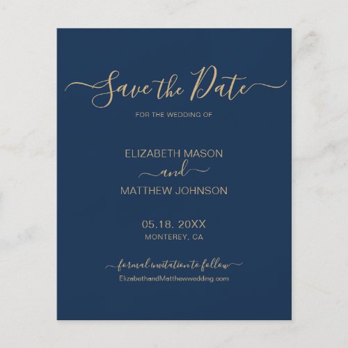 Budget Elegant Script Navy and Gold Save The Date Flyer
