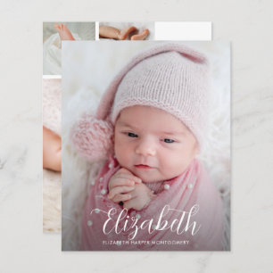 Budget Elegant Script Photo Birth Announcement