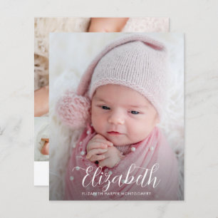 Budget Elegant Script Photo Birth Announcement