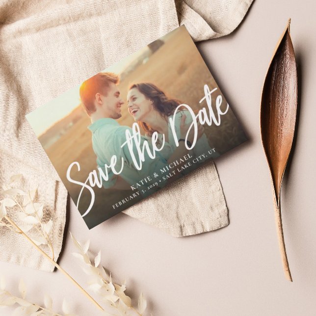 Budget Elegant Script Photo Save The Date Card (Creator Uploaded)