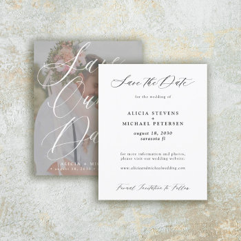 Budget Elegant Script Photo Wedding Save The Date by invitations_kits at Zazzle