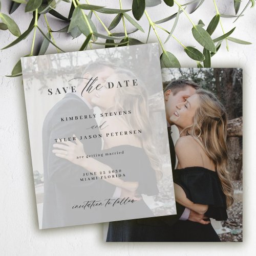 Budget elegant script photo wedding save the date