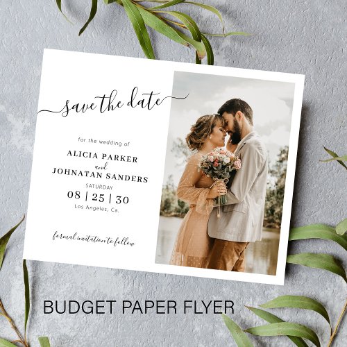Budget elegant script photo wedding save the date flyer