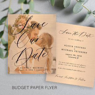 Budget elegant script photo wedding save the date flyer