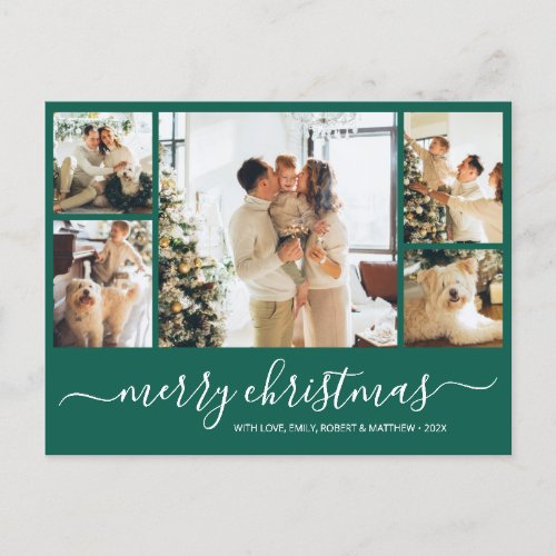 Budget Elegant Script Pic Collage Holiday Postcard