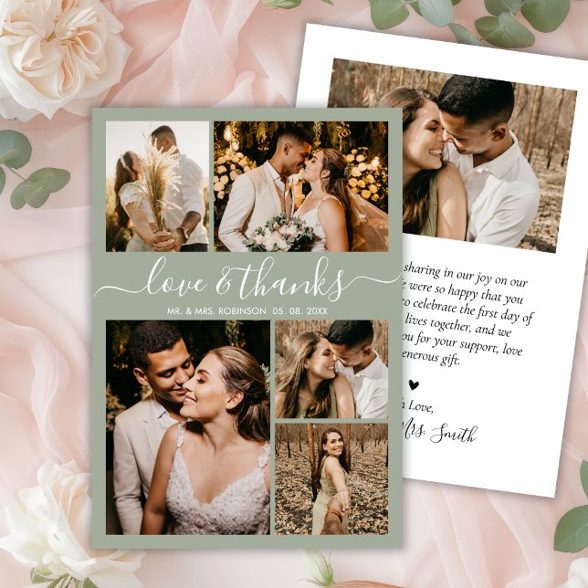 Budget Elegant Script Sage Photo Wedding Thank You Flyer (Creator Uploaded)