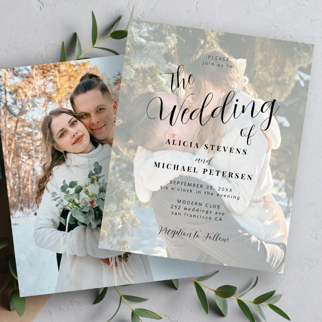 Budget elegant script simple photo wedding invite (Creator Uploaded)