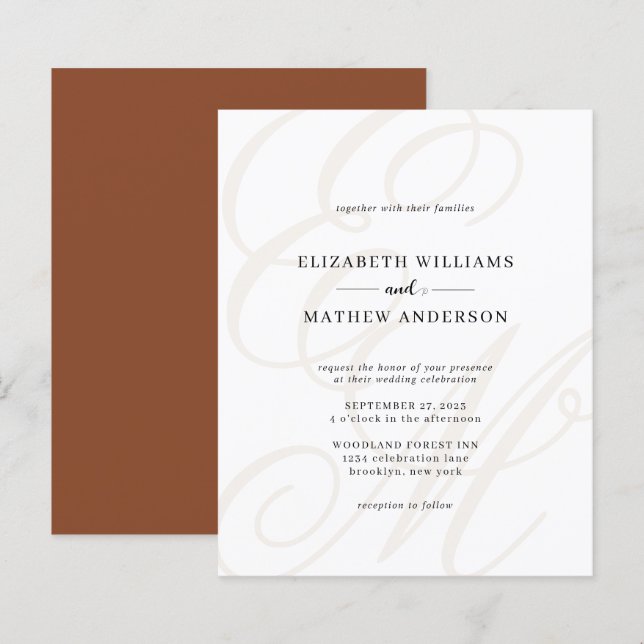 Budget Elegant Script Terracotta Monogram Wedding (Front/Back)
