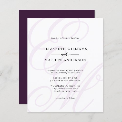 Budget Elegant Script Violet Monogram Wedding