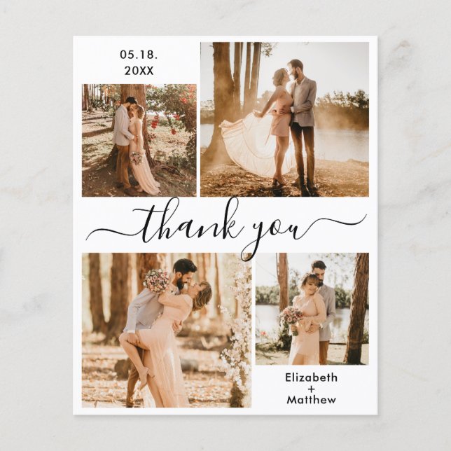 Budget Elegant Script Wedding Collage Thank You Flyer (Front)