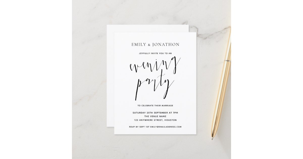 Budget Elegant Script Wedding Evening Party Invite | Zazzle