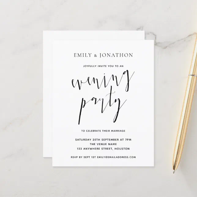 Budget Elegant Script Wedding Evening Party Invite | Zazzle