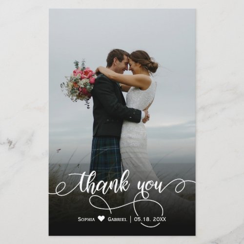 Budget Elegant Script Wedding Photo Thank You Card