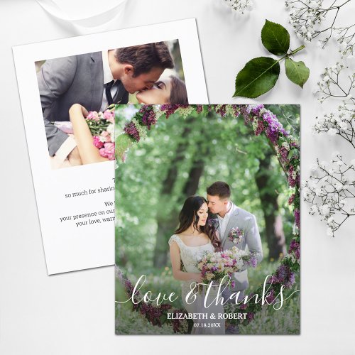 Budget Elegant Script Wedding Photo Thank You Card