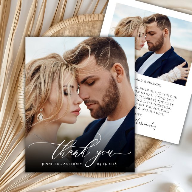 Budget Elegant Script Wedding Photo Thank You Card (Creator Uploaded)