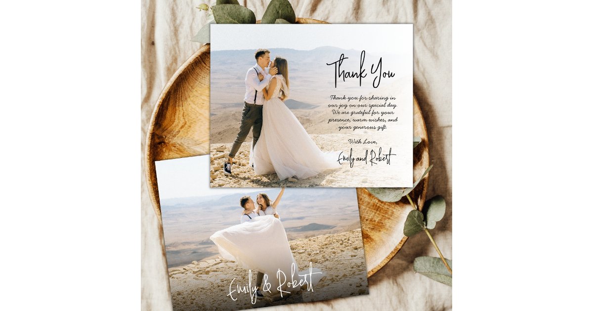Budget Elegant Script Wedding Thank You Photo Card | Zazzle