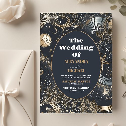 Budget Elegant Silver Gold Celestial Wedding Flyer