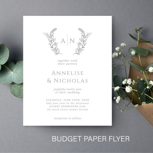 Budget elegant simple monogram wedding invitation flyer