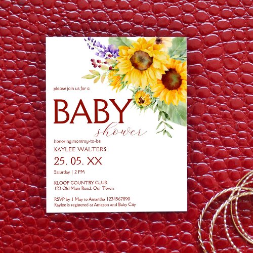 Budget elegant sunflower baby shower invitation