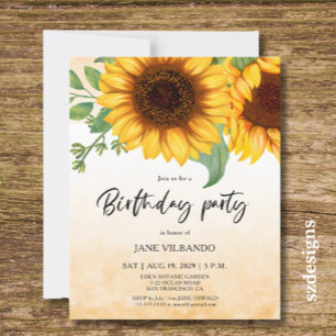 Budget Elegant Sunflower Birthday Party Invitation