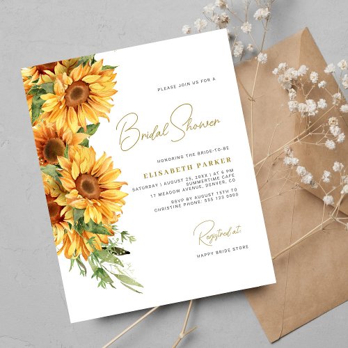 Budget elegant sunflower bridal shower invitation