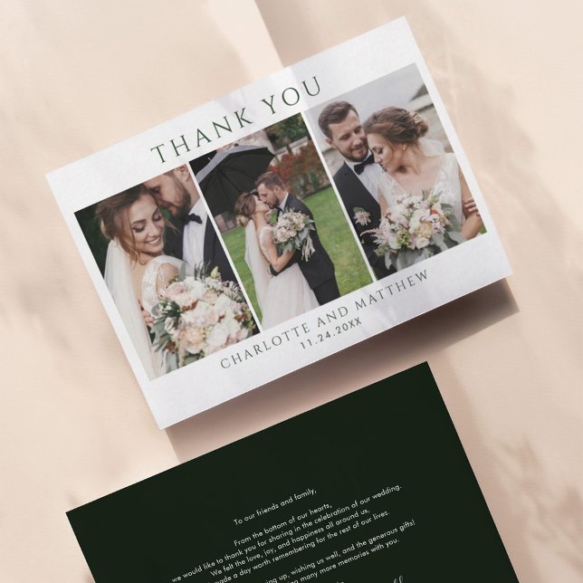Budget Elegant Text and Photos Wedding Thank You Note Card (Creator Uploaded)