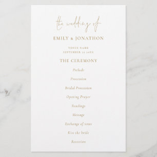 Budget Elegant Text  Gold White Wedding Program