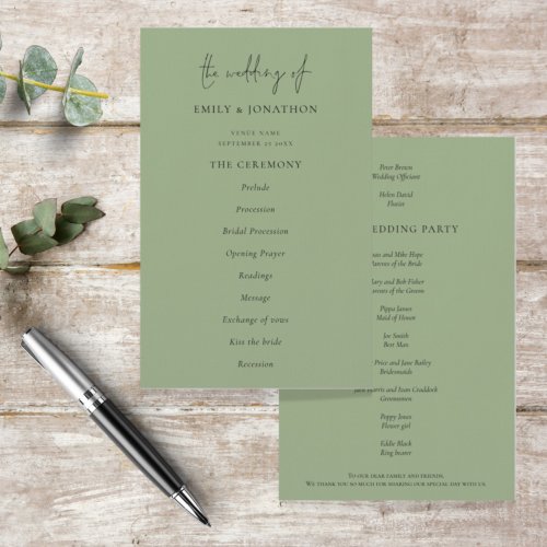 Budget Elegant Text Sage Green Wedding Program