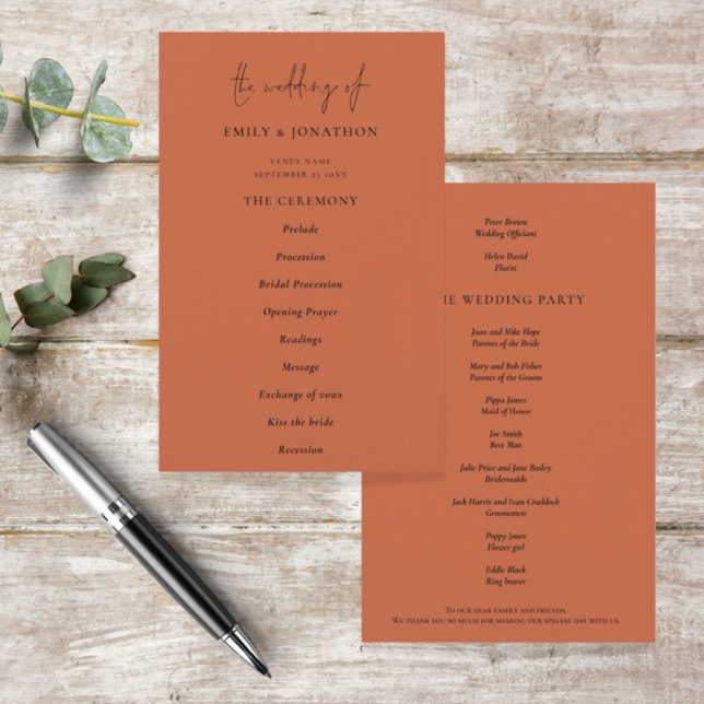 Budget Elegant Text Terracotta Wedding Program (Creator Uploaded)