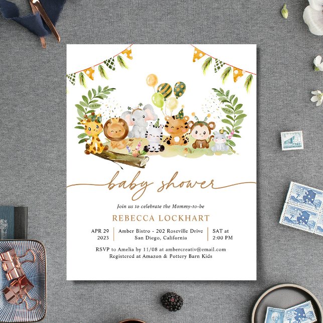 Budget Elegant Tropical Safari Baby Shower Invite (Creator Uploaded)