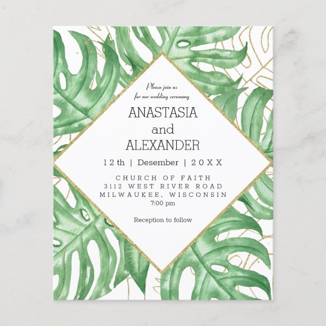 Budget Elegant tropical wedding invitation. Flyer (Front)