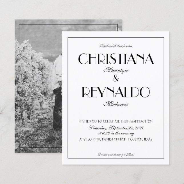 BUDGET Elegant Typography Art Deco Photo Wedding (Front/Back)