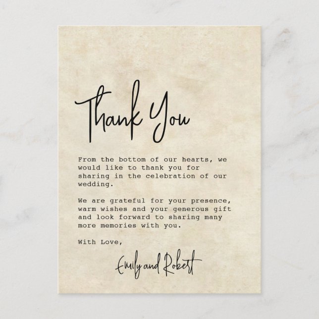 Budget Elegant Typography Photo Wedding Thank You  Postcard (Front)