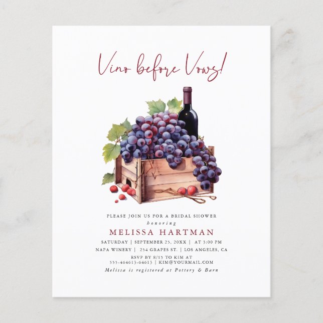 Budget Elegant Vino Before Vows Bridal Shower Flyer (Front)