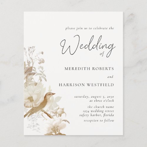 Budget Elegant Vintage Floral Wedding Invitation Flyer