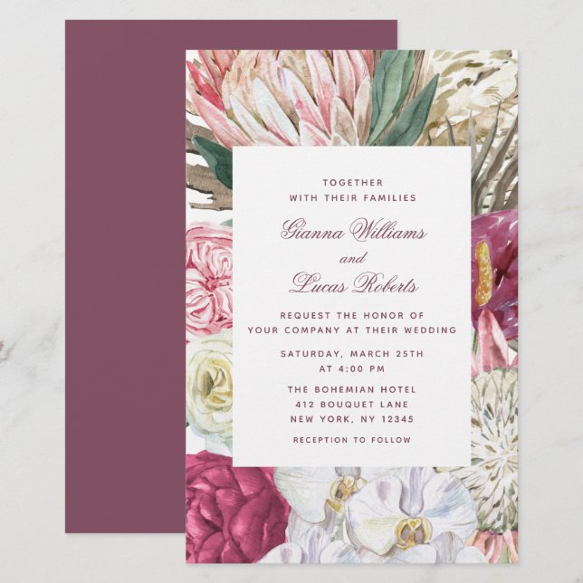 Budget Elegant Watercolor Boho Floral Wedding (Front/Back)