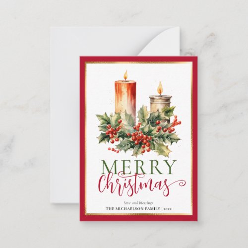 Budget Elegant Watercolor Candle Merry Christmas Note Card