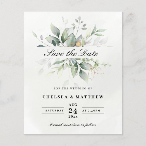 Budget Elegant Watercolor Green  Gold Invitation