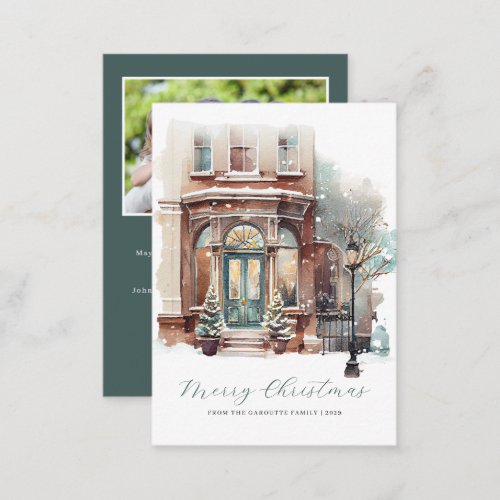 Budget Elegant Watercolor Photo Merry Christmas Note Card