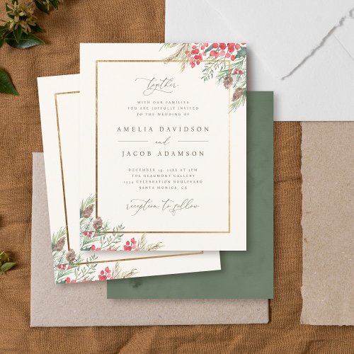 Budget Elegant Watercolor Winter Greenery Wedding