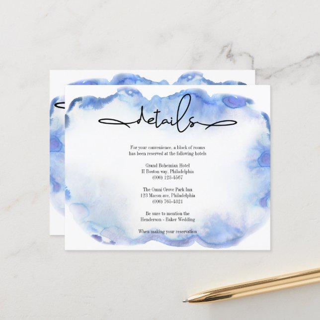 Budget/Elegant Wedding Details Card. Invitation (Front/Back In Situ)