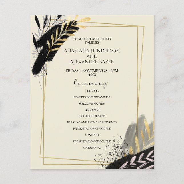 Budget Elegant Wedding Program card. Flyer (Front)