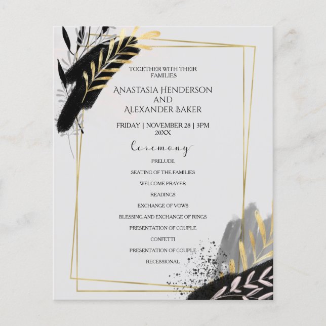 Budget Elegant Wedding Program card. Flyer (Front)