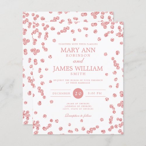 Budget Elegant Wedding Rose Gold Glitter Invite