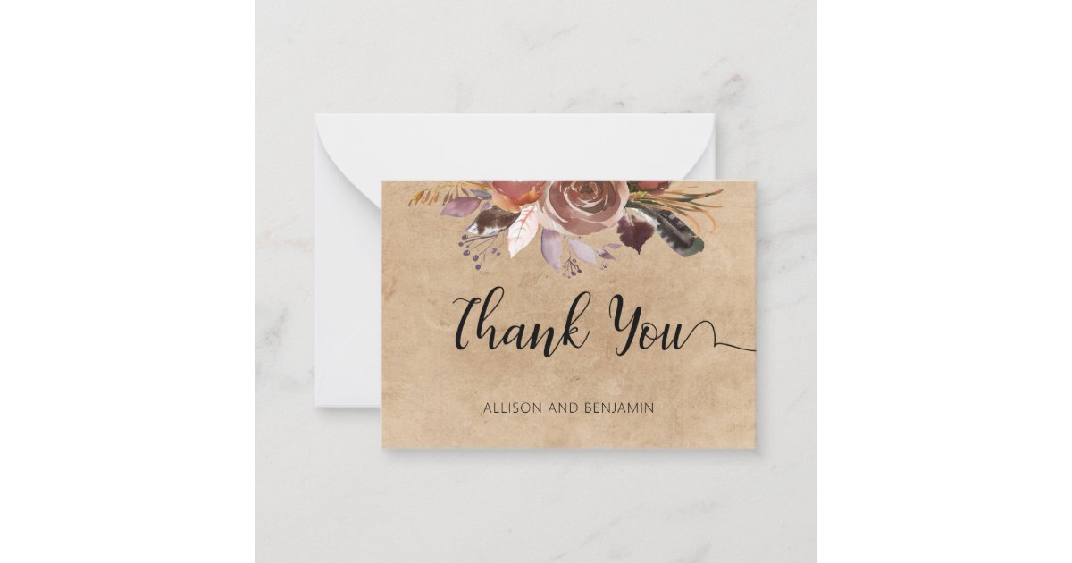 BUDGET Elegant Wedding Small Floral Thank You Note Card | Zazzle