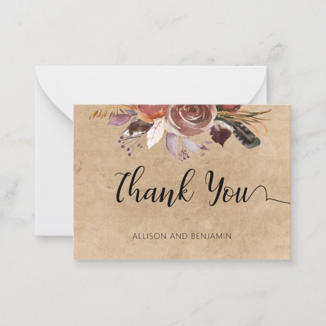 BUDGET Elegant Wedding Small Floral Thank You Note Card (Front)
